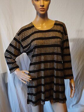 Liz Claiborne | Brown Black & Tan Top | Medium | 3/4 Sleeves | Like New